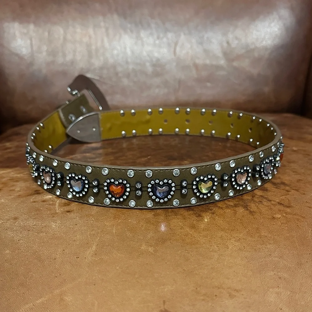 Nocona Girls 22” Belt with Rhinestone Hearts and Embellished Buckle